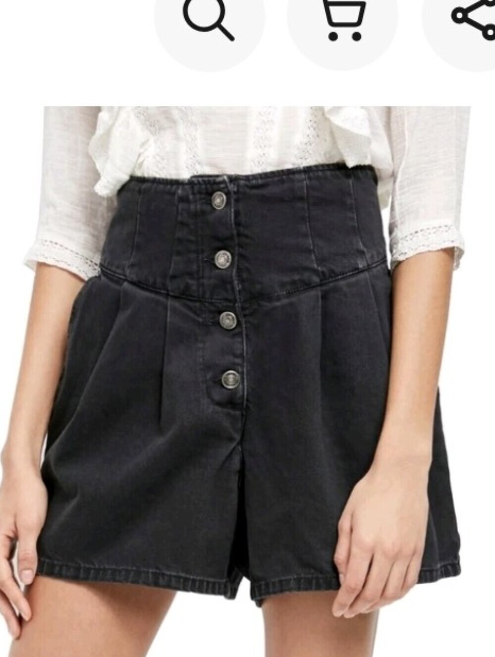 We The Free Paris Pleated Black Denim Shorts Size 27 Ultra High Rise